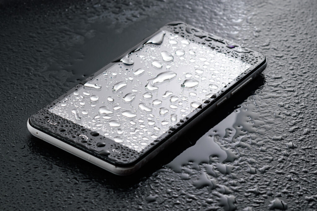 International ingress protection rating liquid water drops glass smartphone